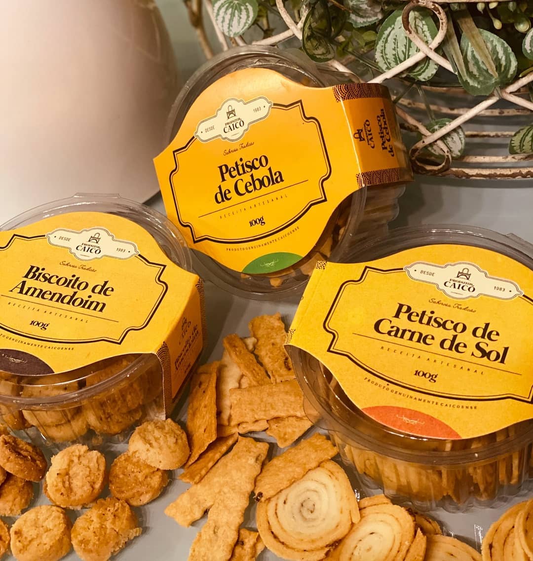 Potes de Biscoito de Amendoim, Petisco de Cebola e Petisco de Carne de Sol Produtos Caicó